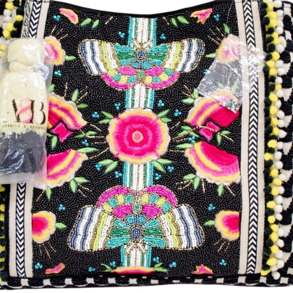 America & Beyond Beaded Embellished Large Tote- Butterflies- Summer- NWT - Picture 6 of 11